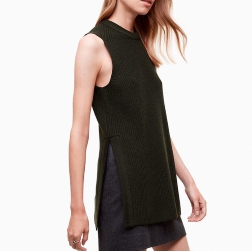 Aritzia Wilfred Palmier Tunic Knit Slit Sweater, Black